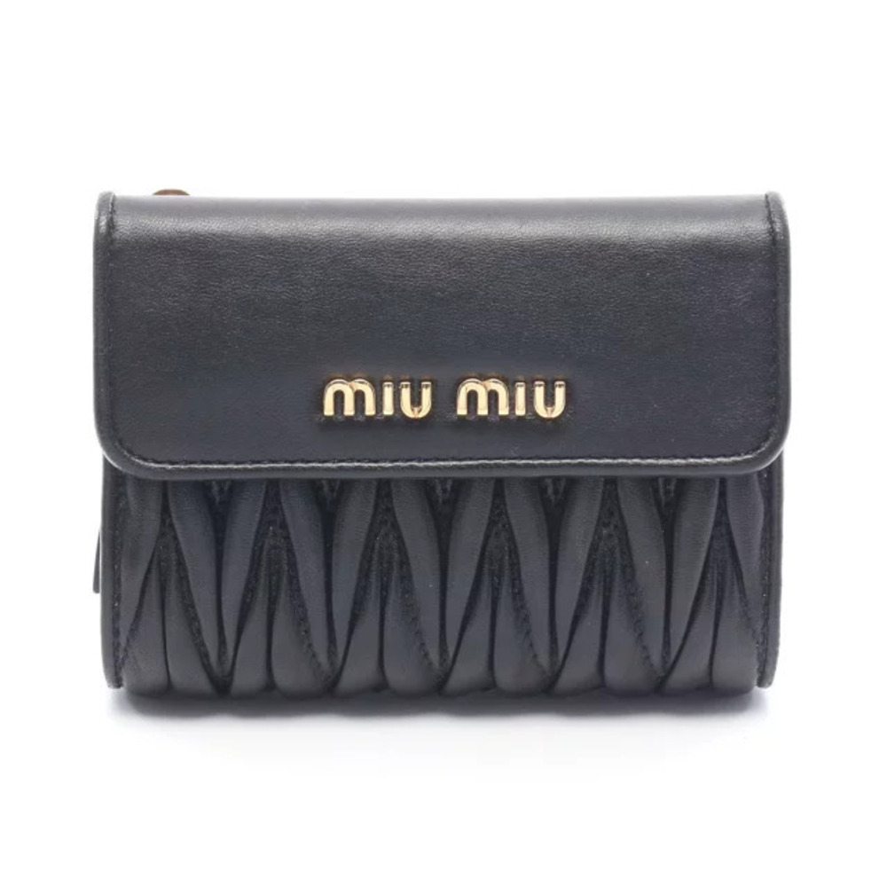 Miu Miu Matelasse Bi fold Wallet Tri fold Leather Black